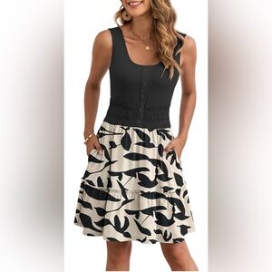 NWt AUSELILY Women Summer Dress Sleeveless Tank Button Down Dresses